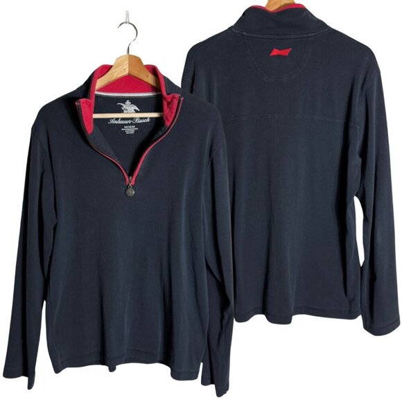 Anheuser-Busch 1/4 Zip Pullover Sweatshirt Men's Medium Black Budweiser Beer Bud - Picture 1 of 10